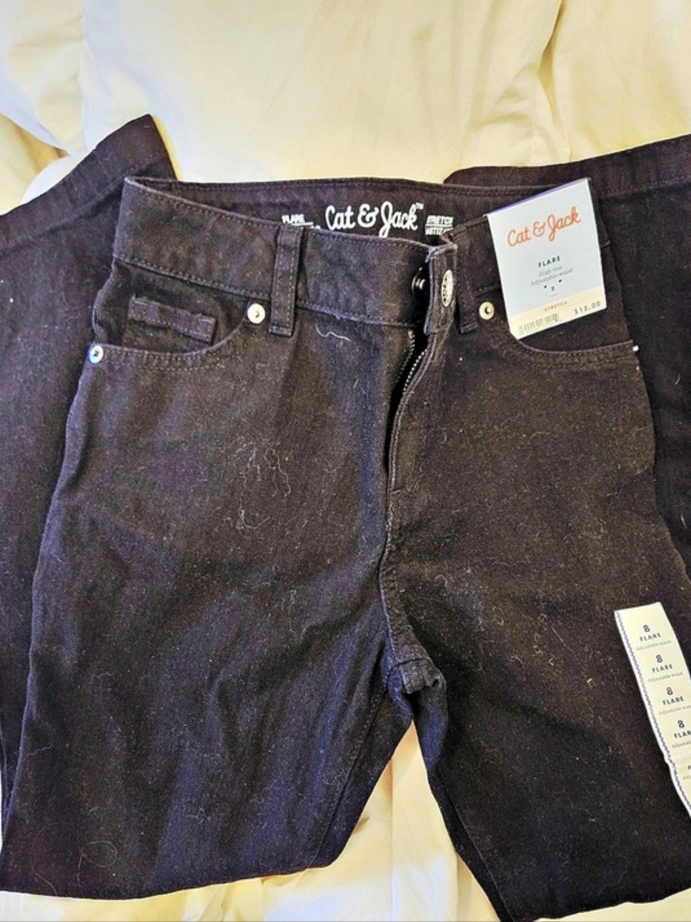 Cat & Jack Flare High Rise Adjustable Waist Stretch Jeans Girls 8 Black